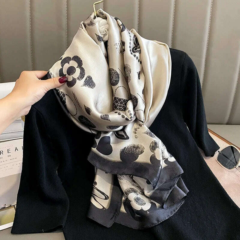 2023 Autumn Winter New Imitated Silk Scarf Women 180*90cm Outdoor Large Size Soft Silky Scarf Beach Long Luxury Scarf Lady Hijab