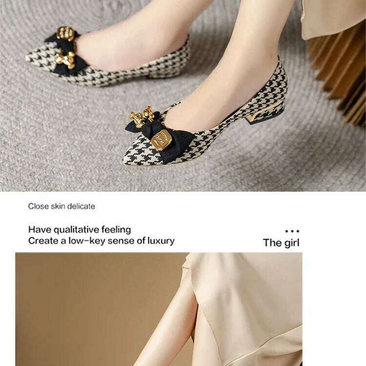 2024 Slip-On Flats - Pointed Toe, Houndstooth & Butterfly Knot