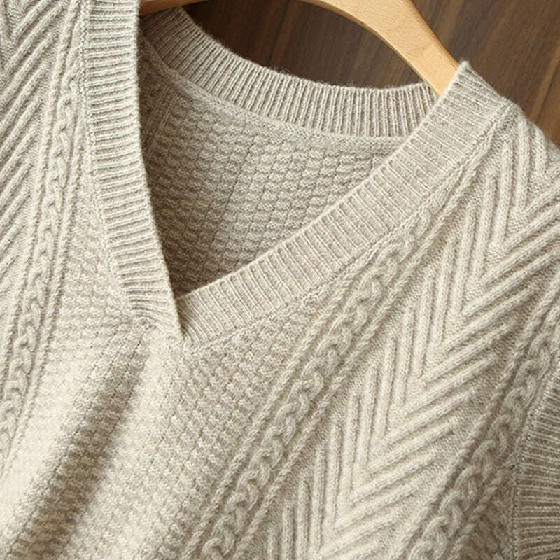 Korean Knitted Sweater Vest – V-Neck, Sleeveless, Loose Pullover - D&M Boutique