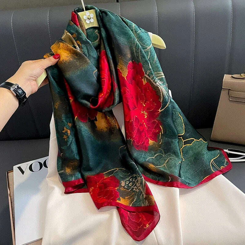 2023 Autumn Winter New Imitated Silk Scarf Women 180*90cm Outdoor Large Size Soft Silky Scarf Beach Long Luxury Scarf Lady Hijab