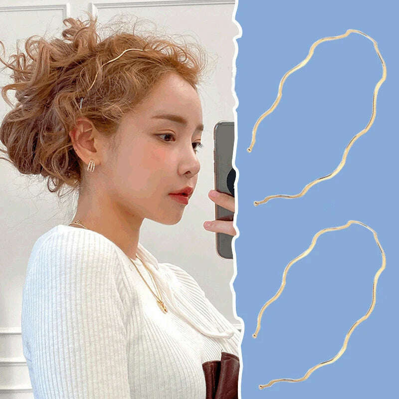 2025 Fashion Women Gold Metal Wave Bending Hairband.