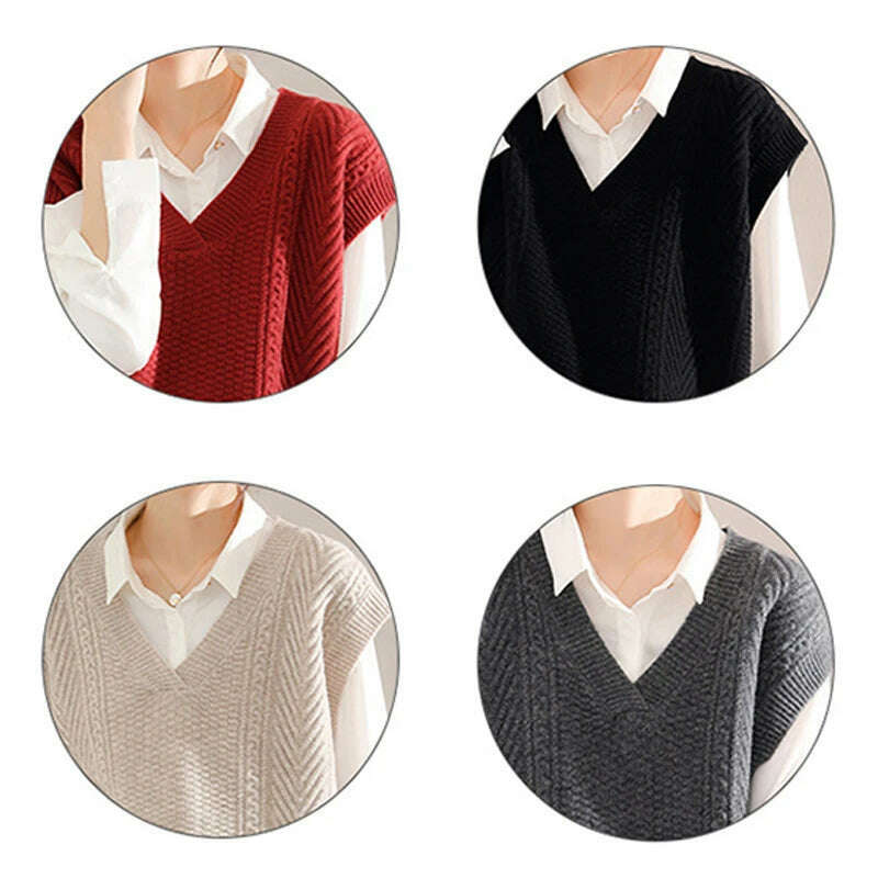 Korean Knitted Sweater Vest – V-Neck, Sleeveless, Loose Pullover - D&M Boutique