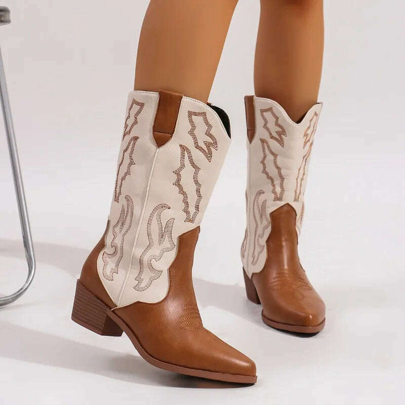 Women's Embroidered Slip-On Mid-Calf Boots