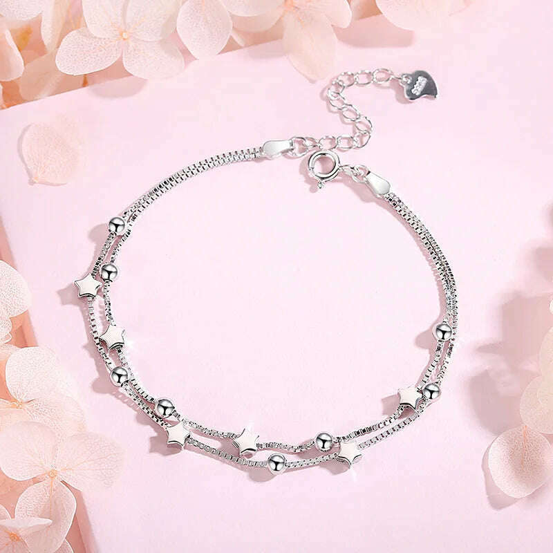 925 Sterling Silver Adjustable Bead Bracelet for Women