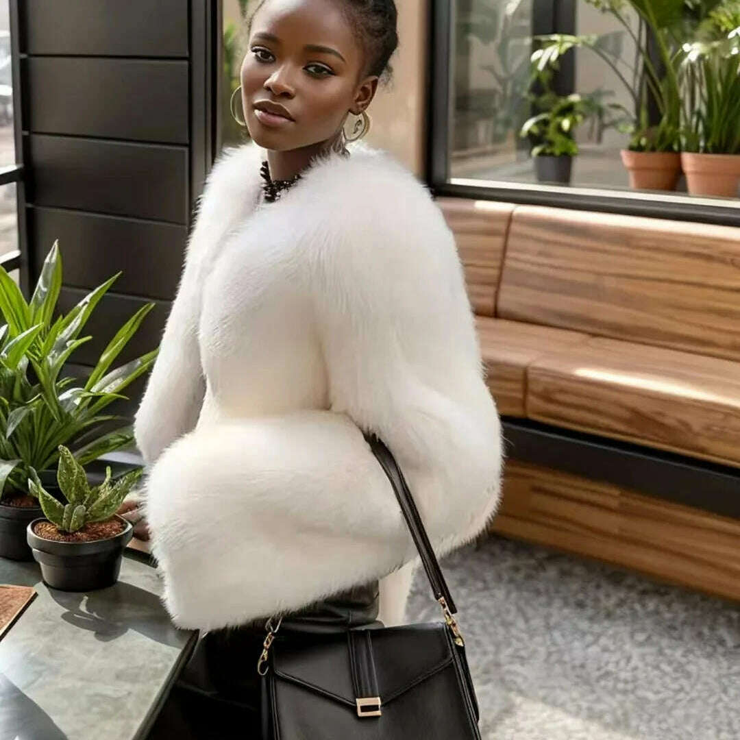 Imitation fur black style jacket coat