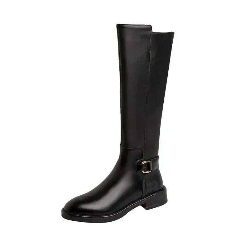 2024 maogu Women's Leather Knee High Boots – Low Heel
