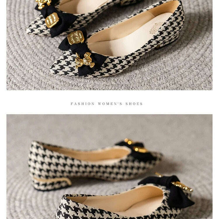 2024 Slip-On Flats - Pointed Toe, Houndstooth & Butterfly Knot