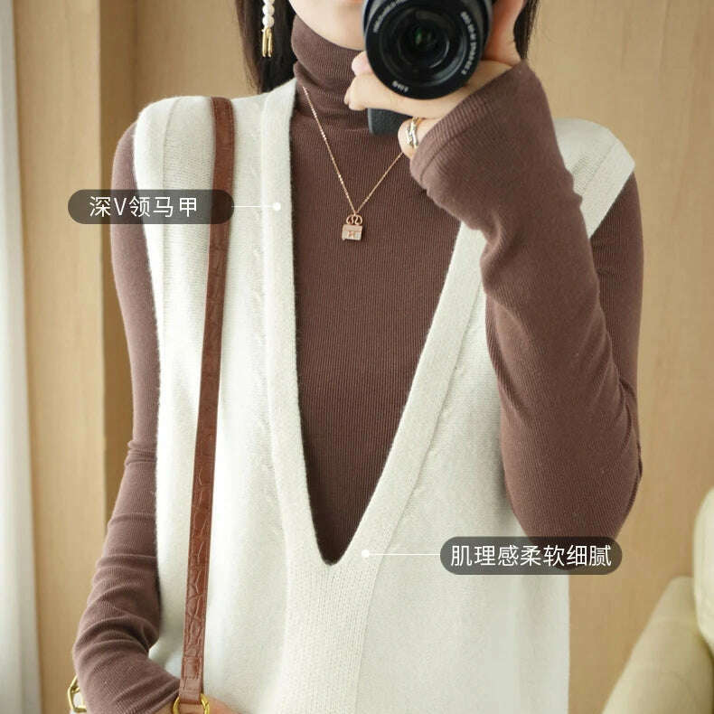 Autumn Knit V-Neck Vest – Loose, Solid, Stylish Layering - D&M Boutique