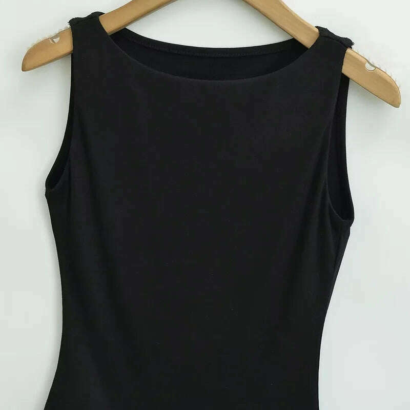 Women Double Layer Boat Neck Soft Slinky Tank Top - D&M Boutique