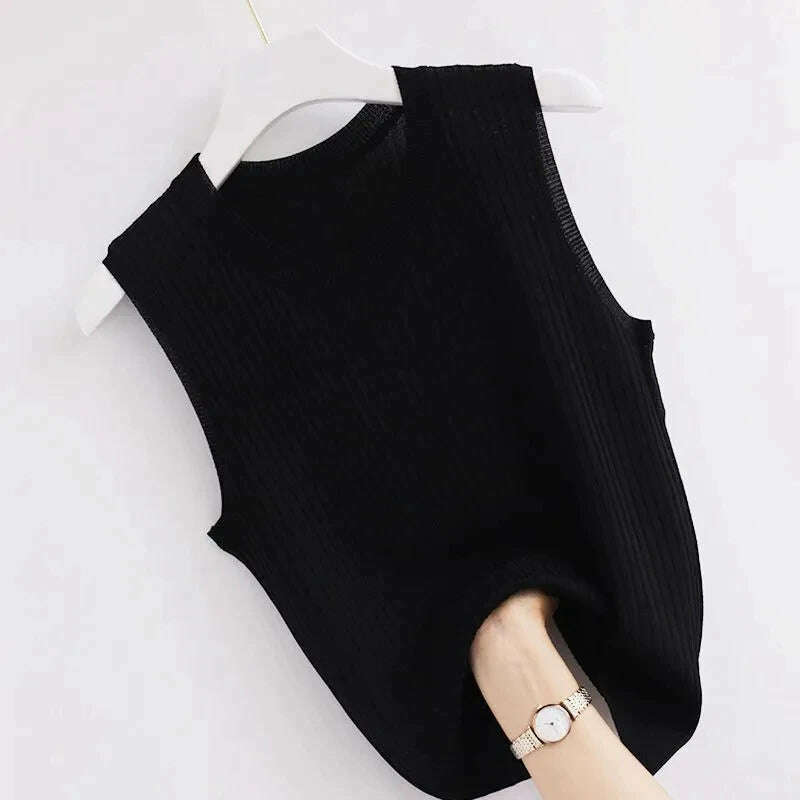 Ribbed Knit Tank Top – Slim, Elegant, Vintage Korean Style - D&M Boutique