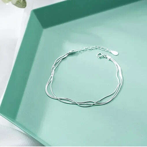 Simple Layered 925 Sterling Silver Bracelets for Women