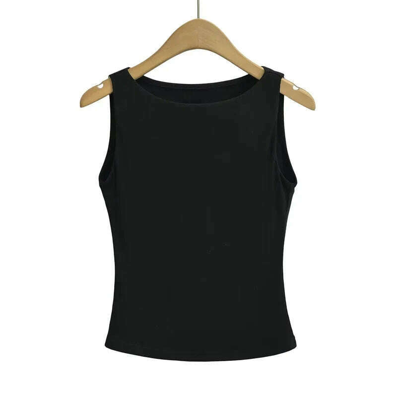 Women Double Layer Boat Neck Soft Slinky Tank Top - D&M Boutique