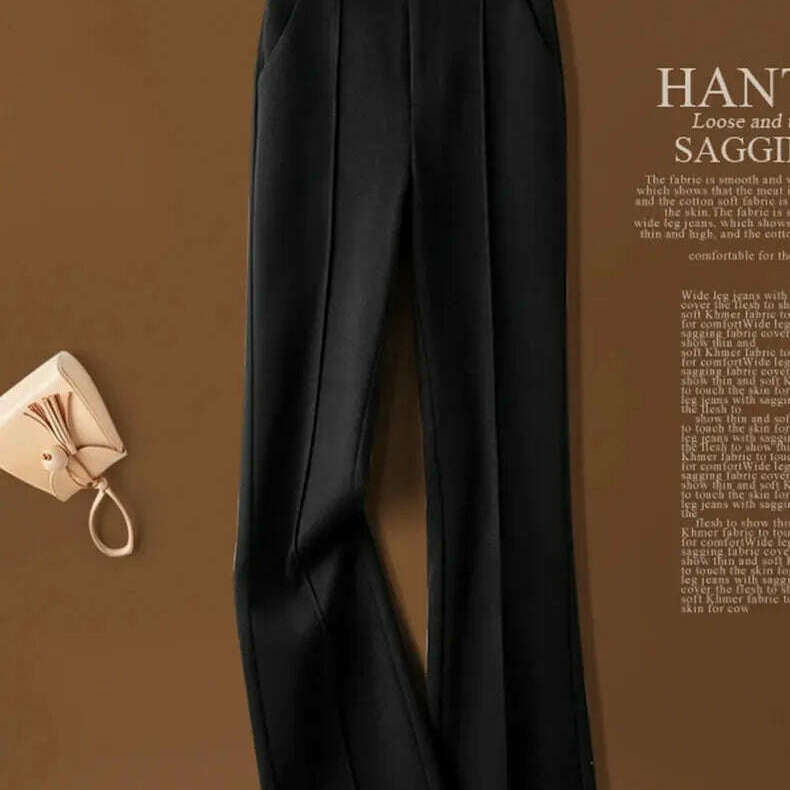 Herringbone Wool Flare Pants – Warm, Elastic Waist, Black - D&M Boutique