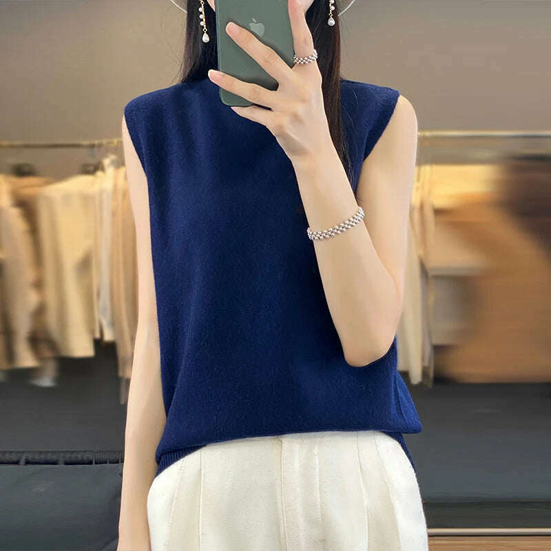 2024 Women's Cashmere Sleeveless Top – 100% Merino Wool, Office Chic - D&M Boutique
