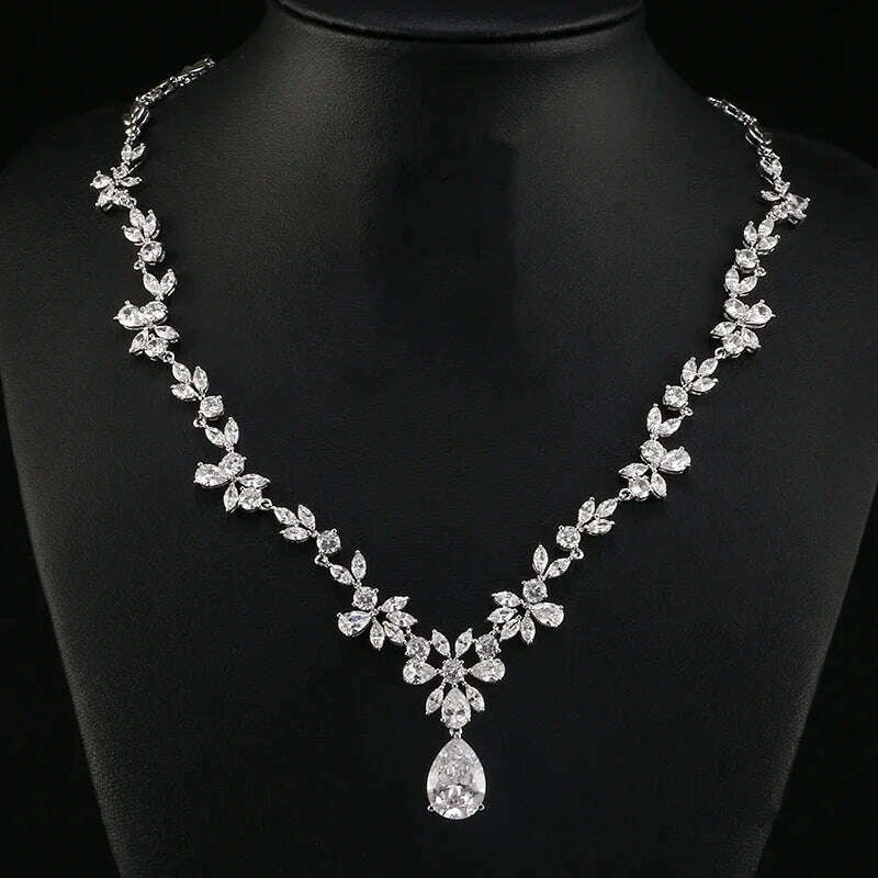 ZAKOL Luxury Exquisite Marquise Cut Cubic Zircon Leaf Necklaces For Women Fashion Bridal Wedding Party Jewelry Accessories
