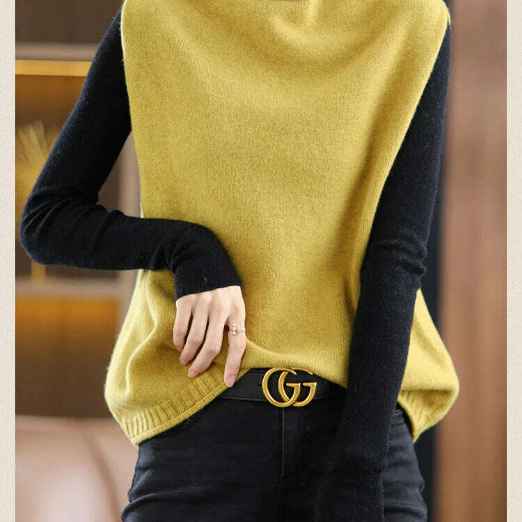 High Neck Cashmere Vest – 100% Wool, Loose, Sleeveless Pullover - D&M Boutique