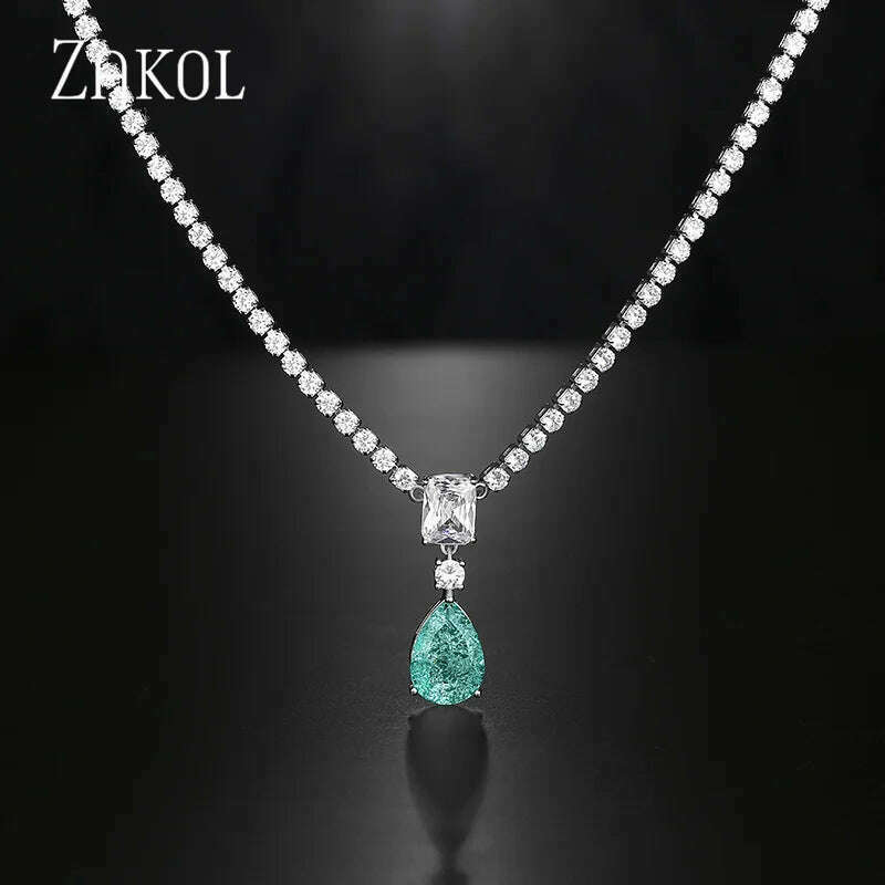 ZAKOL Luxury Exquisite Marquise Cut Cubic Zircon Leaf Necklaces For Women Fashion Bridal Wedding Party Jewelry Accessories