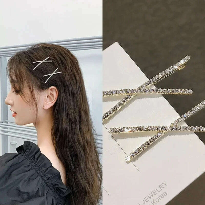 2pcs Cross Crystal Hairpins Rhinestone X Hair Clips