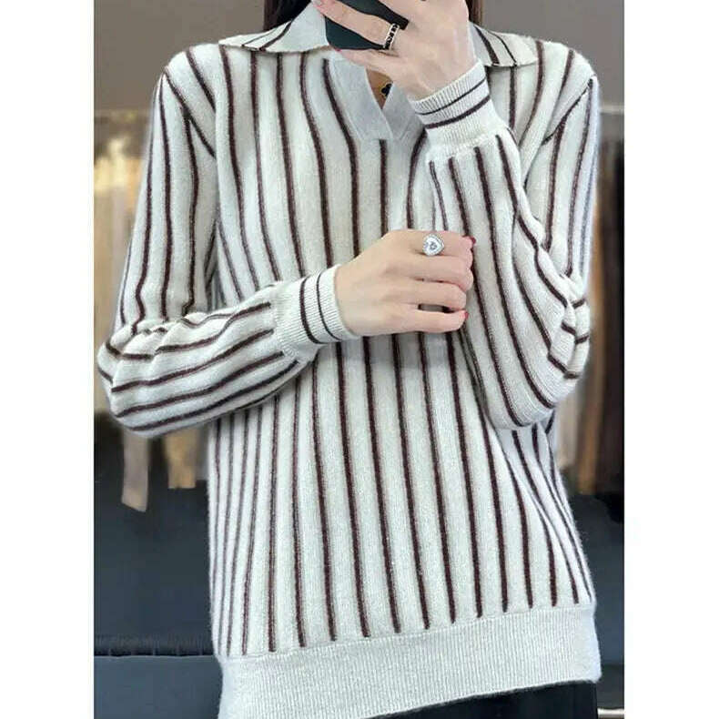 Merino Wool Sweater: Striped, Polo Neck, Autumn/Winter - D&M Boutique