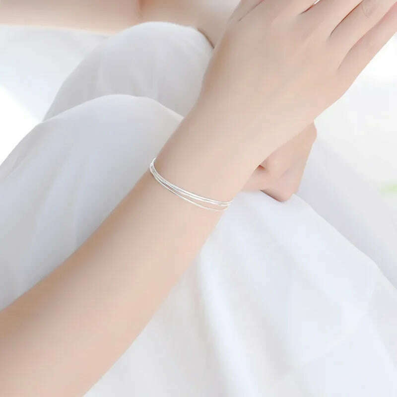 Simple Layered 925 Sterling Silver Bracelets for Women