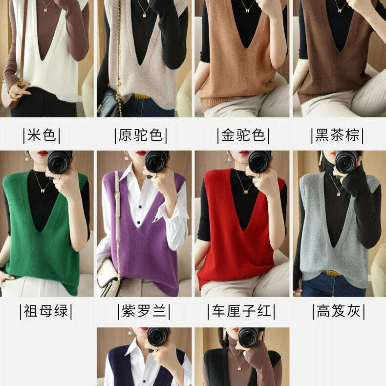 Autumn Knit V-Neck Vest – Loose, Solid, Stylish Layering - D&M Boutique
