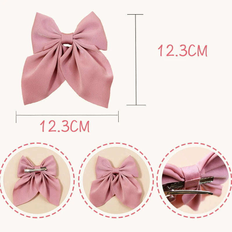 Solid Color Satin Bowknot Hair Clips