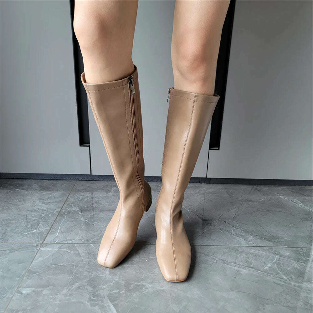 FEDONAS Women's Leather High Heel Boots