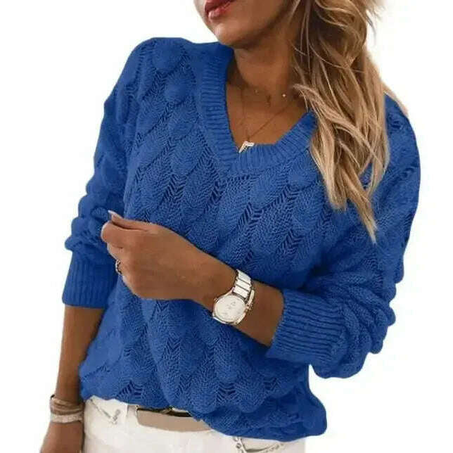 Fashion Women's V-Neck Pullover: Hollow Out, Casual Sweater Top - D&M Boutique