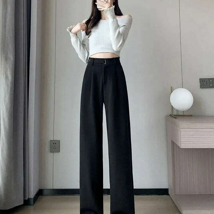 Seoulish Autumn Winter Woolen Wide Leg Pants – High Waist, Chic - D&M Boutique