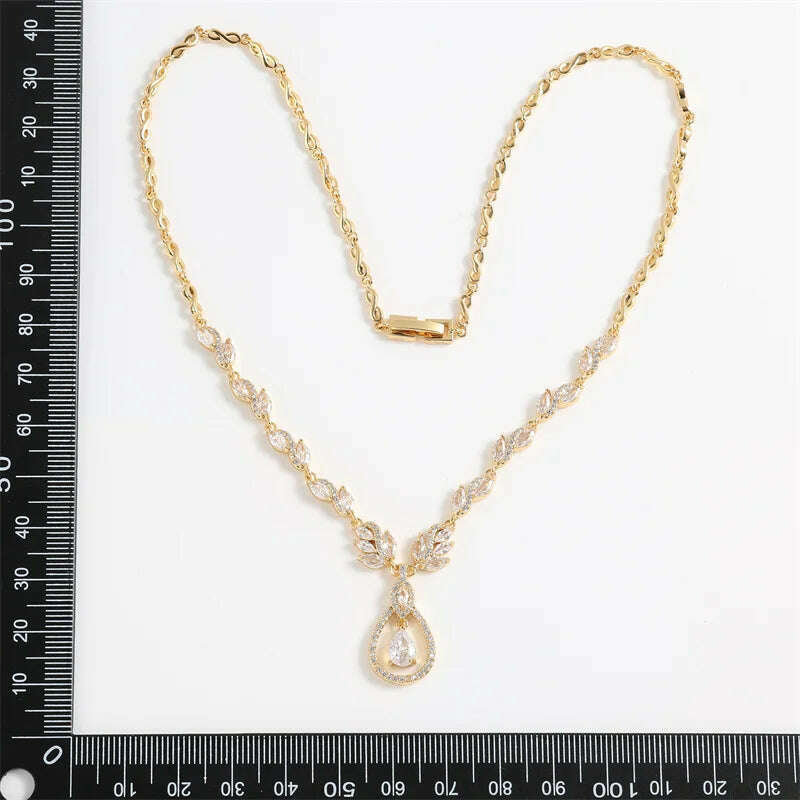 ZAKOL Luxury Exquisite Marquise Cut Cubic Zircon Leaf Necklaces For Women Fashion Bridal Wedding Party Jewelry Accessories