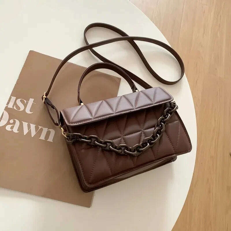 Plaid Square Crossbody Bag with Chain - Stylish & Compact