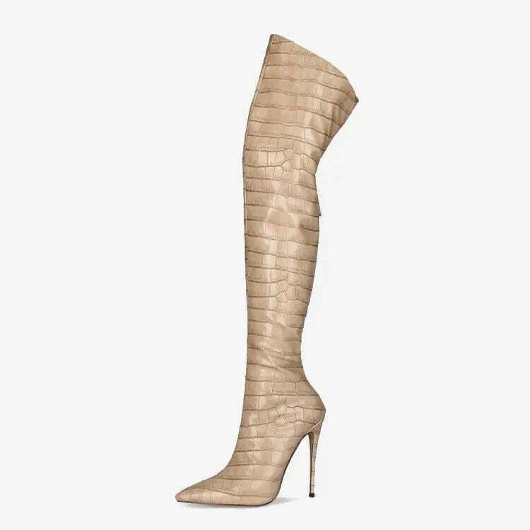 2024 High-heeled Pointed Knee High Boots with Zipper