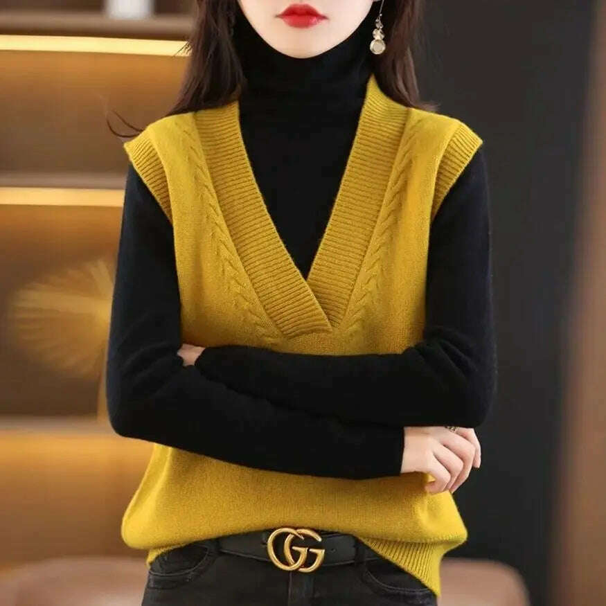 Korean Solid V-Neck Sweater Vest – Loose, Vintage Pullover Style - D&M Boutique