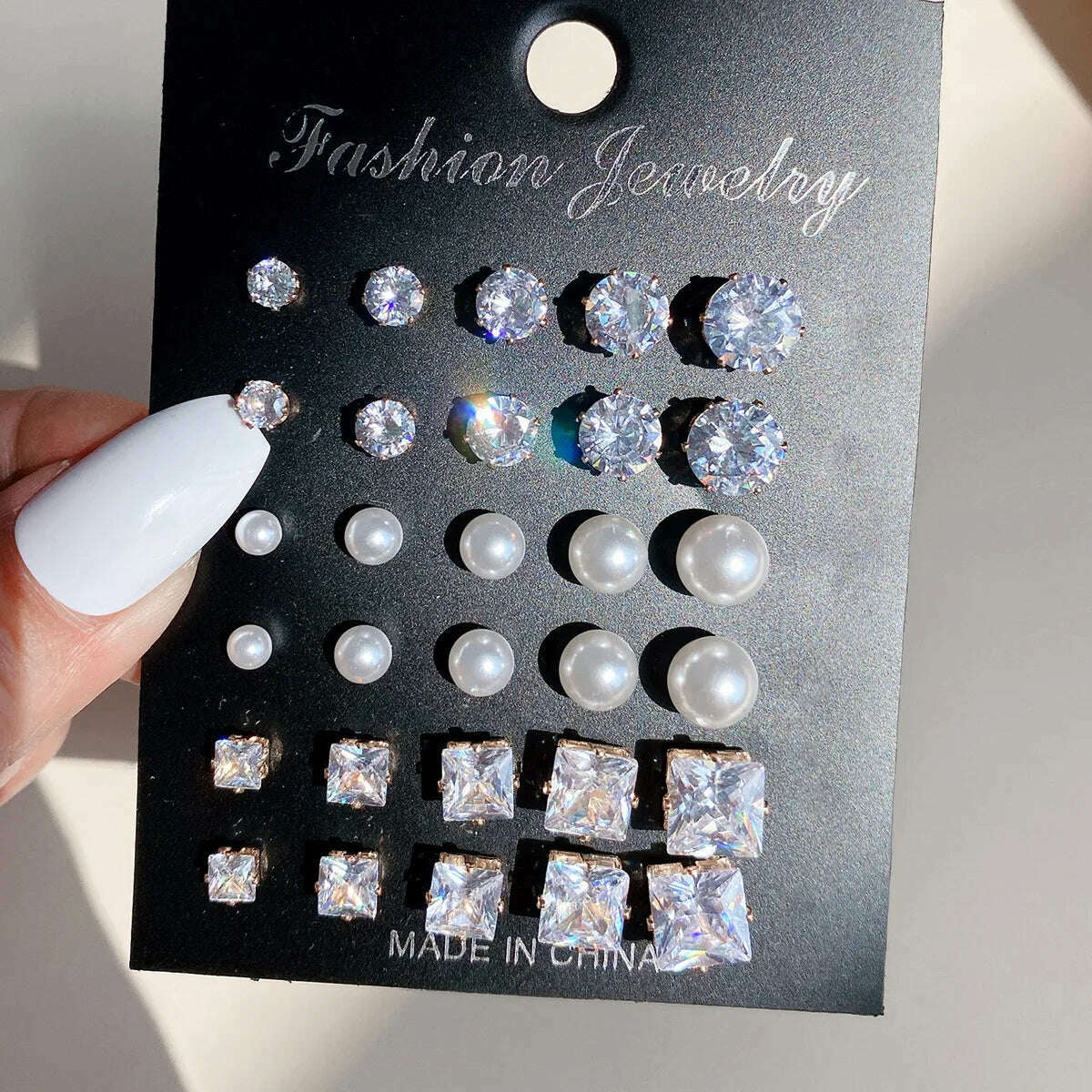 12 Pair White Shiny Wedding Stud Earrings Set