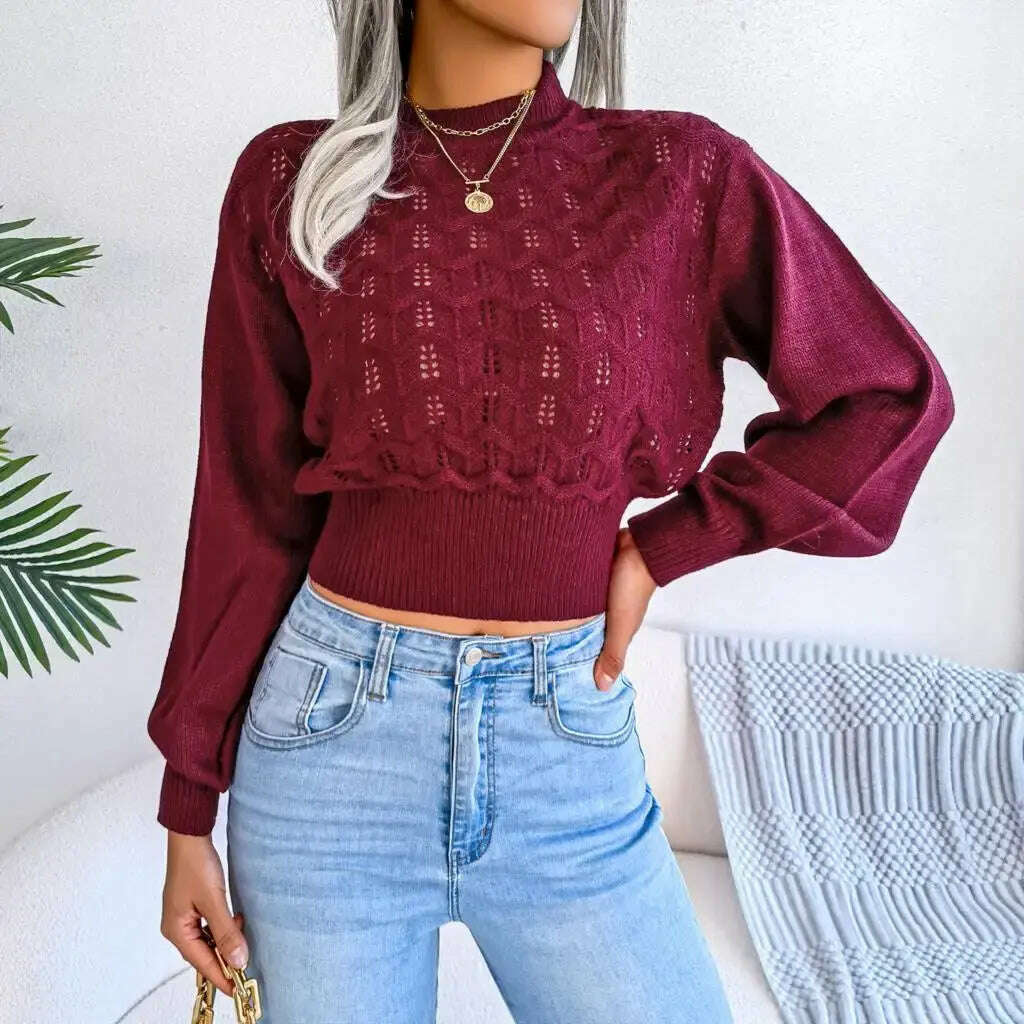 Autumn/Winter Sweater: Knitted, Hollow Crop Top - D&M Boutique