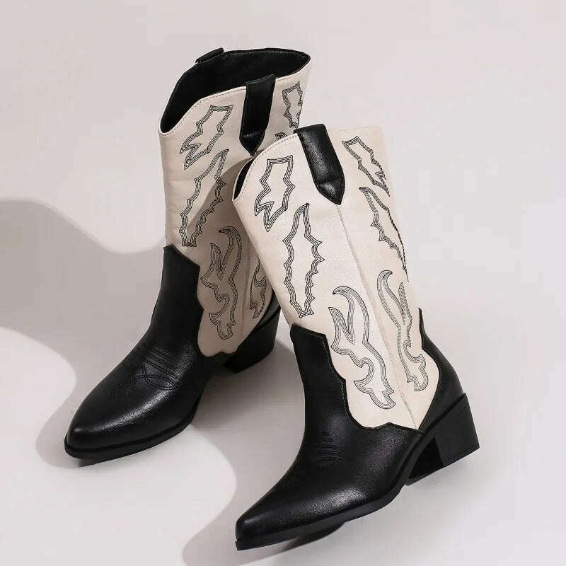 Women's Embroidered Slip-On Mid-Calf Boots
