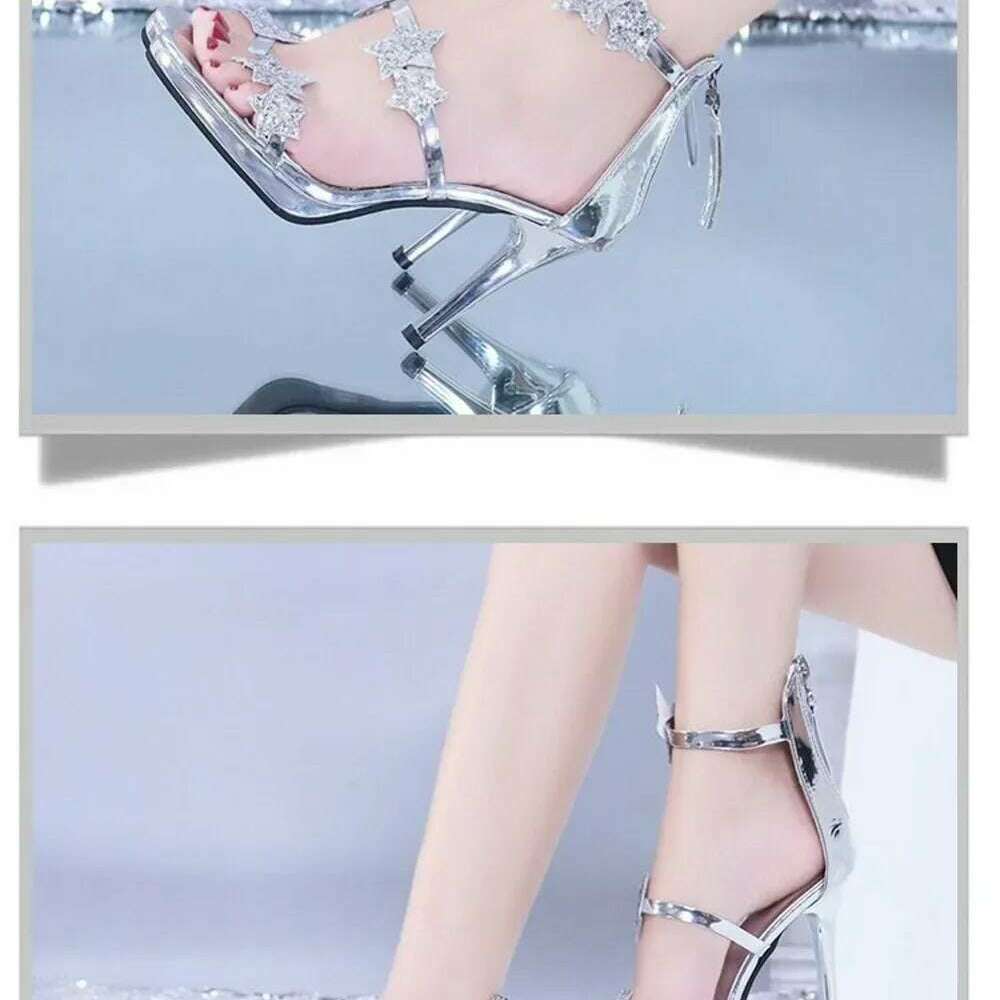 Elegant Glitter High Heel Sandals - Star & Heart Pattern