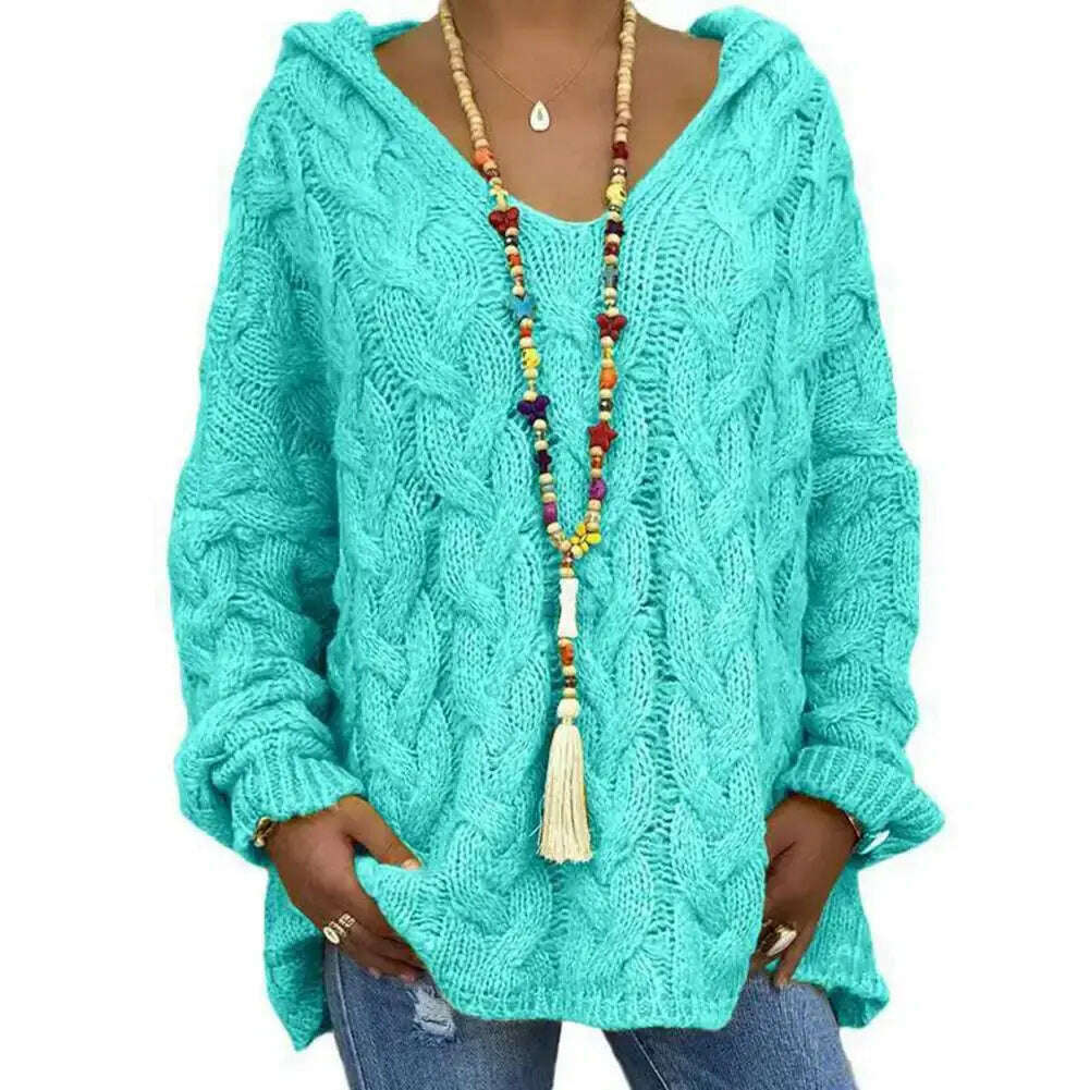 Hooded V-Neck Twist Knitted Hoodie: Autumn/Winter Loose Sweater - D&M Boutique