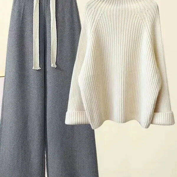 Winter Knitwear Set: Turtleneck Sweater & Wide-Leg Pants - D&M Boutique