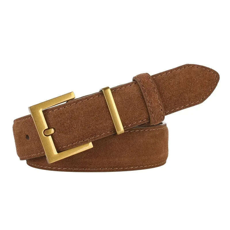 Casual Genuine Leather Belt with Gold Buckle
