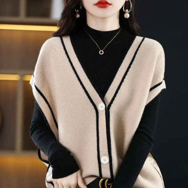 V-Neck Button-Down Sleeveless Cardigan – Cozy Knit Sweater for Autumn/Winter - D&M Boutique