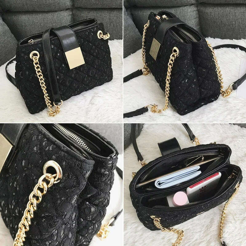 Lace Women's Handbag Diamond Pattern Chain Shoulder Bag