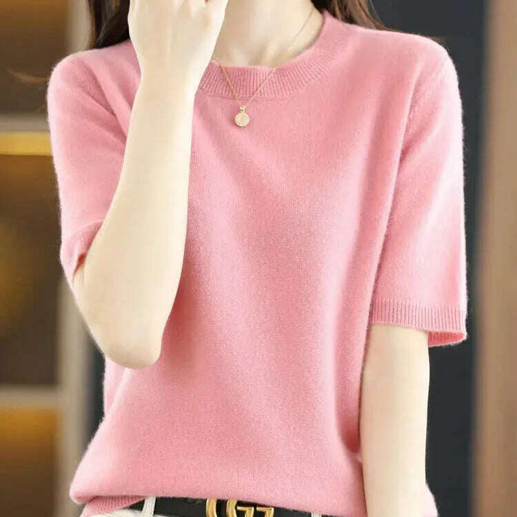 New Short-Sleeved Knit T-Shirt Women O-Neck Pullover Top - D&M Boutique