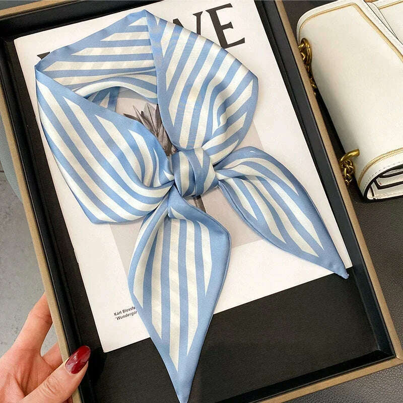 Fashion Print Hair Ribbon Scarf Women Neck Tie Bag Scarfs Satin Silk Skinny Headscarves Ladies Foulard Floral Bands 2024 New
