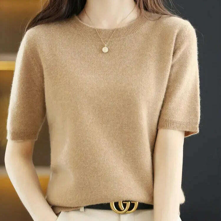 New Short-Sleeved Knit T-Shirt Women O-Neck Pullover Top - D&M Boutique