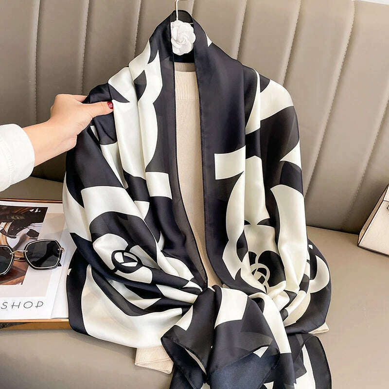 2023 Autumn Winter New Imitated Silk Scarf Women 180*90cm Outdoor Large Size Soft Silky Scarf Beach Long Luxury Scarf Lady Hijab