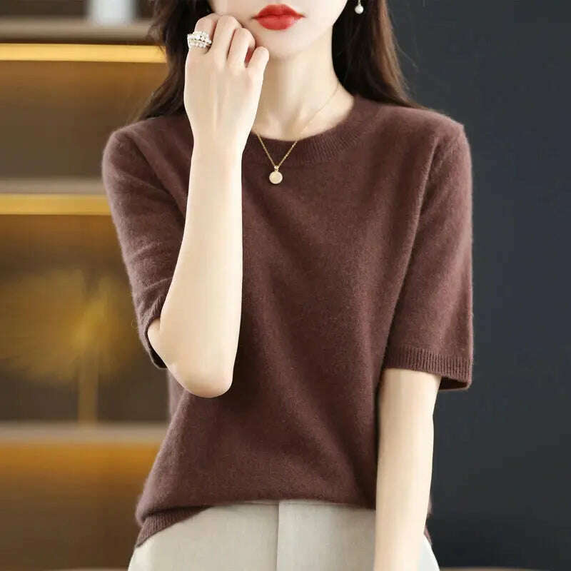 New Short-Sleeved Knit T-Shirt Women O-Neck Pullover Top - D&M Boutique