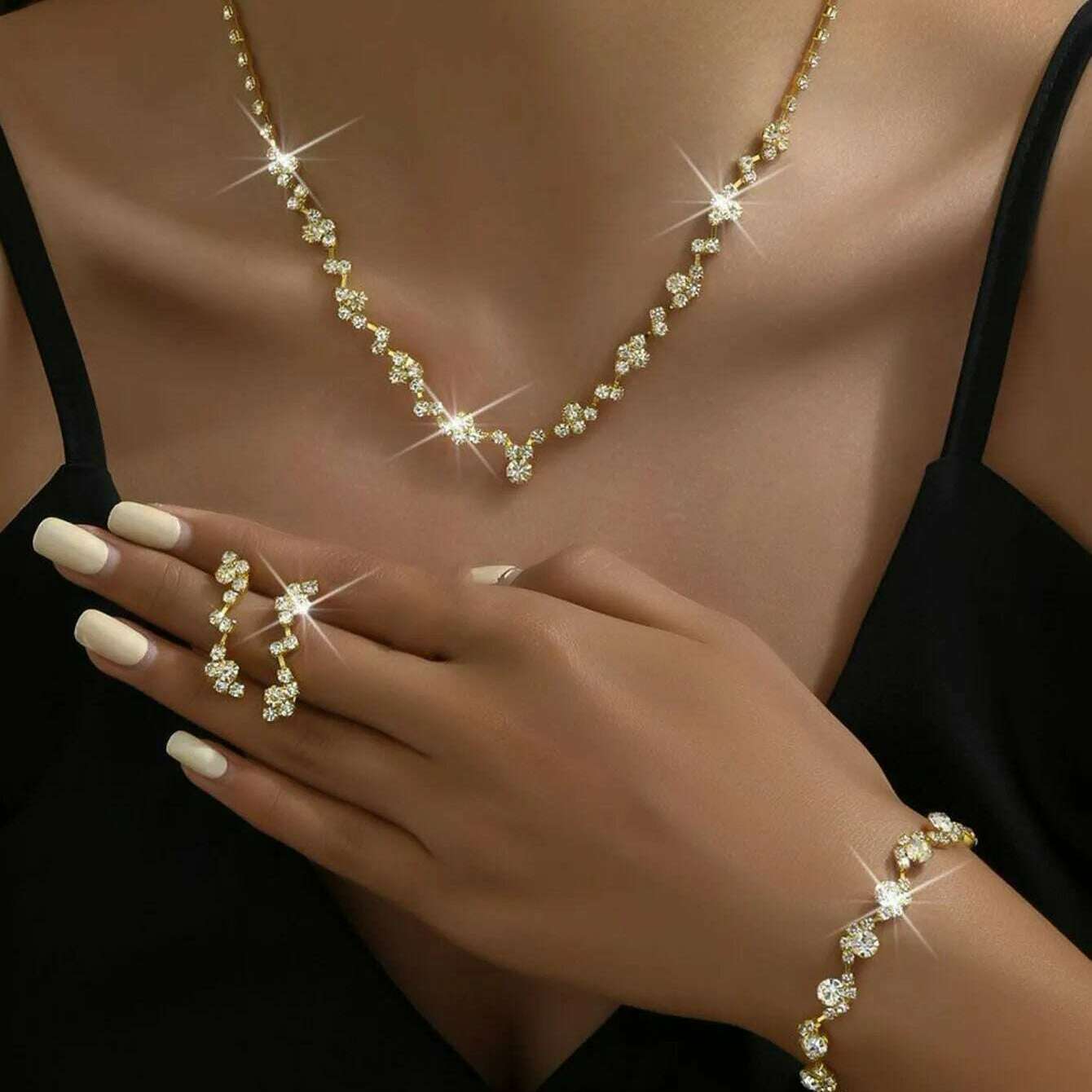 TREAZY Rose Gold Rhinestone Wedding Jewelry Set