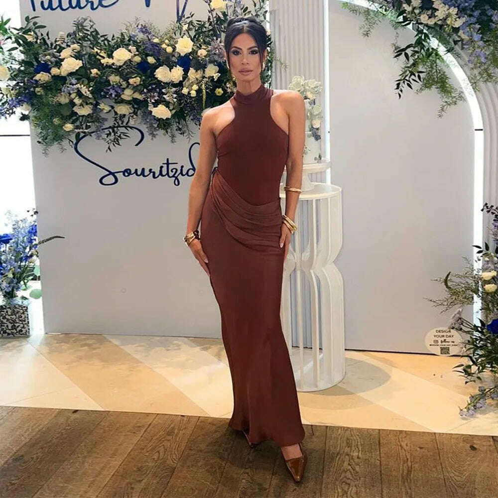 JULISSA MO Satin Hollow Out High-Waist Maxi Dress
