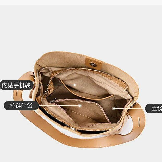 Minimalist Brown Leather Bucket Bag - Sleek and Structured